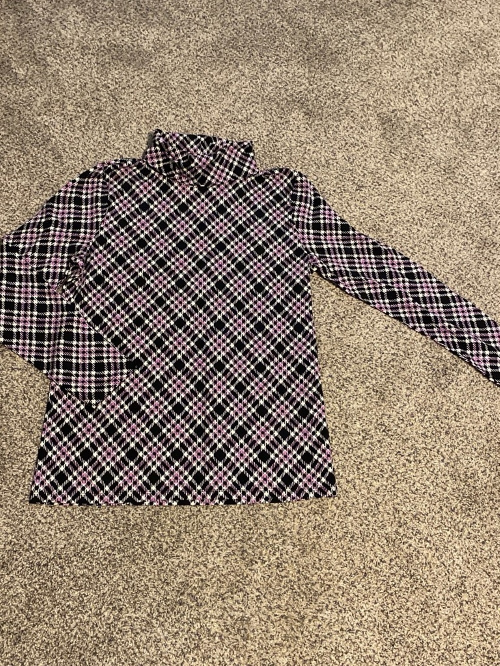 Talbots Women’s NWT Black and Purple Plaid Turtleneck Top Size Petite Large
